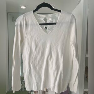 White Sweater Top With Lace Back
